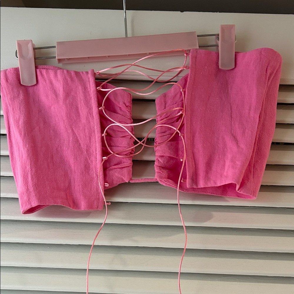 Pink Ruched Crop Top - Picture 2 of 3